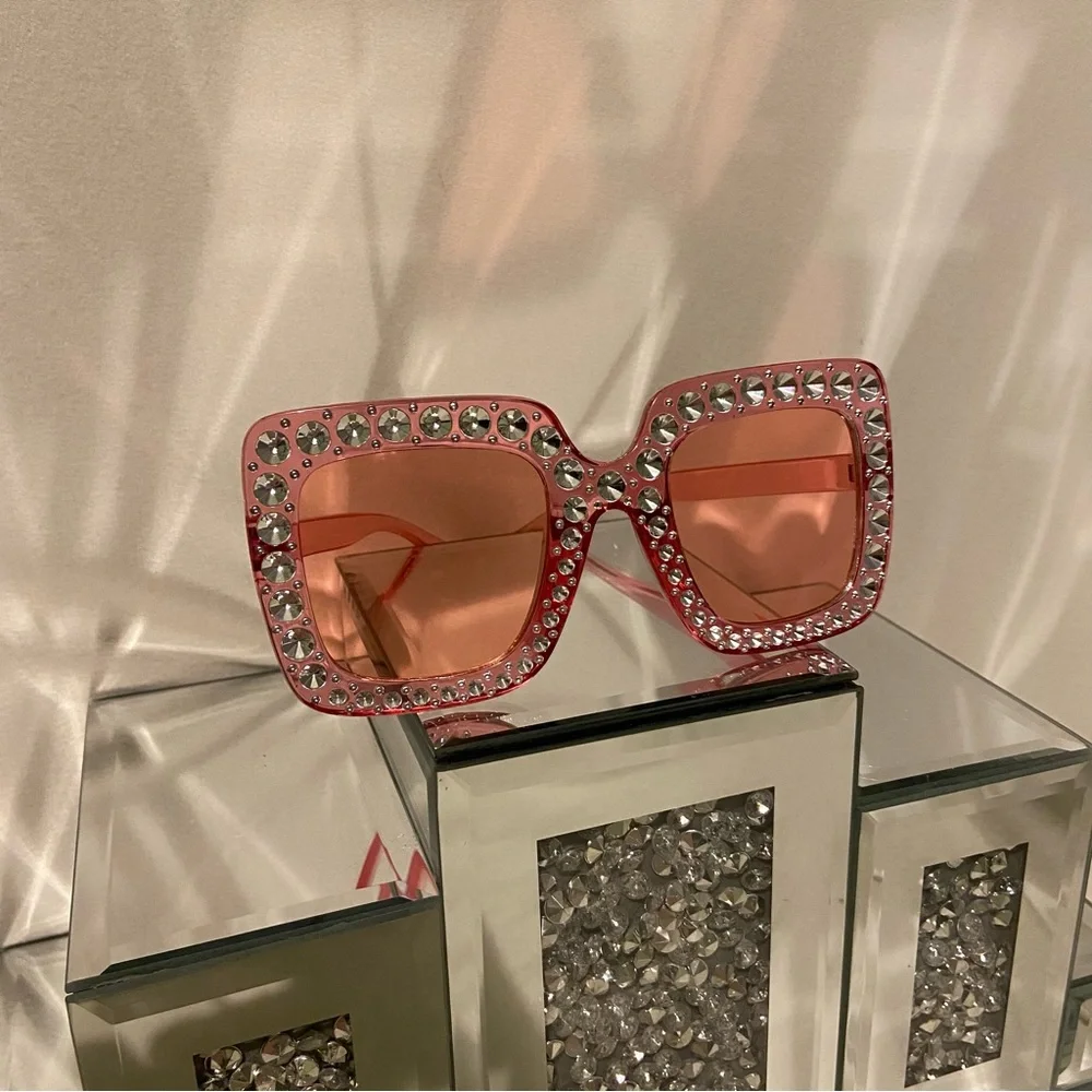Crystal-Embellished Pink Sunglasses
